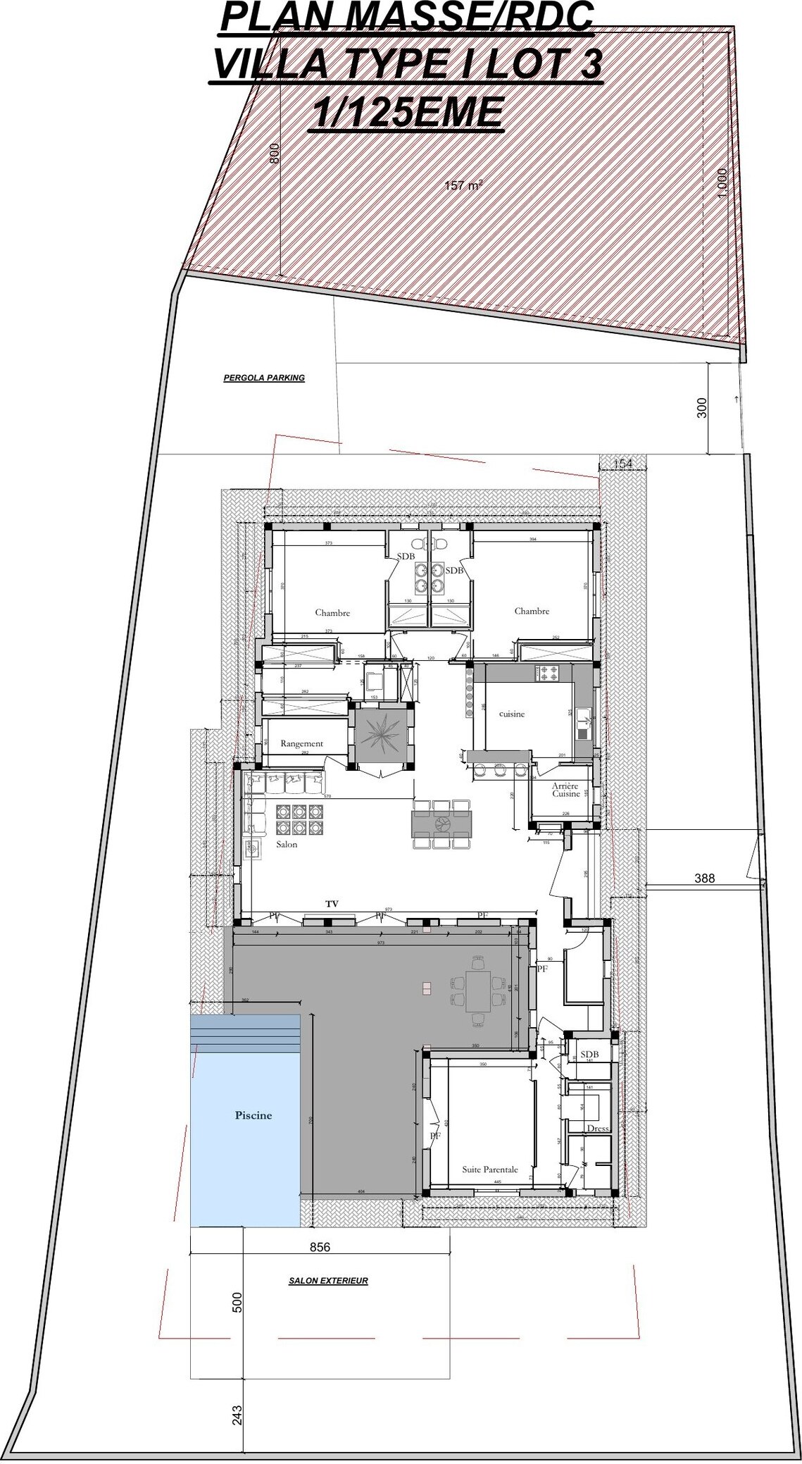 Plan masse et rez-de-chaussée du lot 03