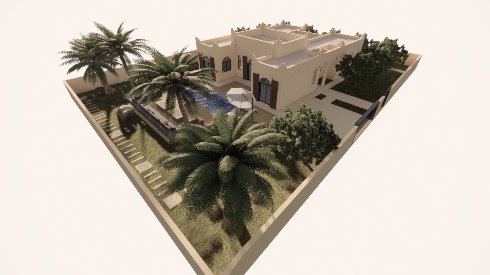 The villa on plot 07, model A, on its land
