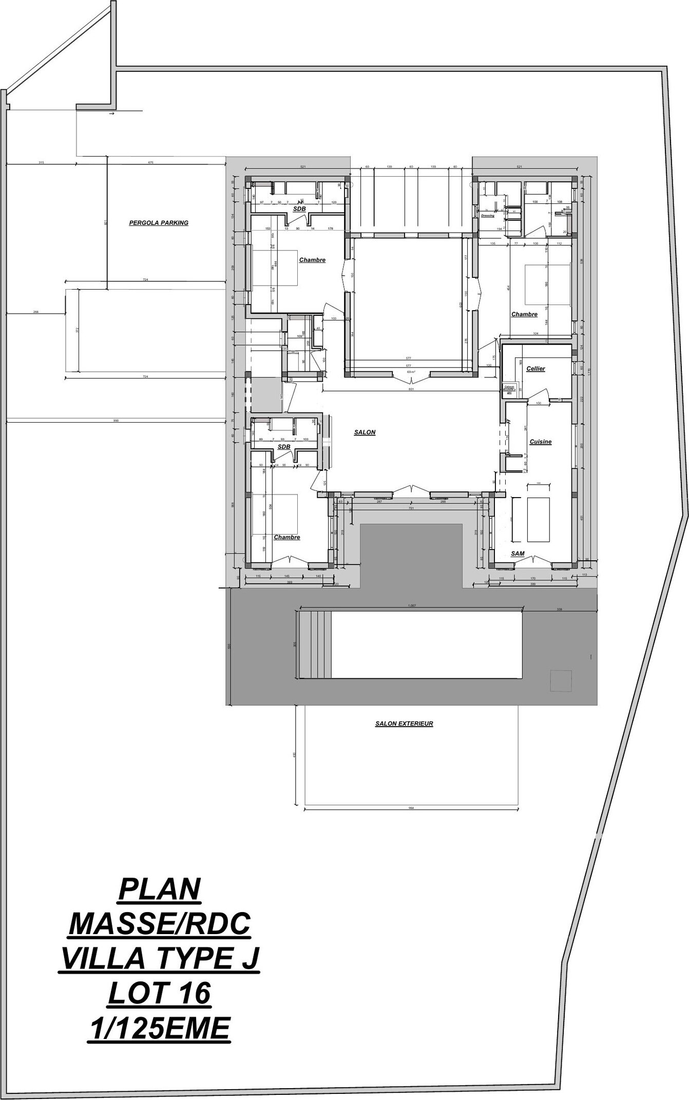 Plan masse et rez-de-chaussée du lot 16