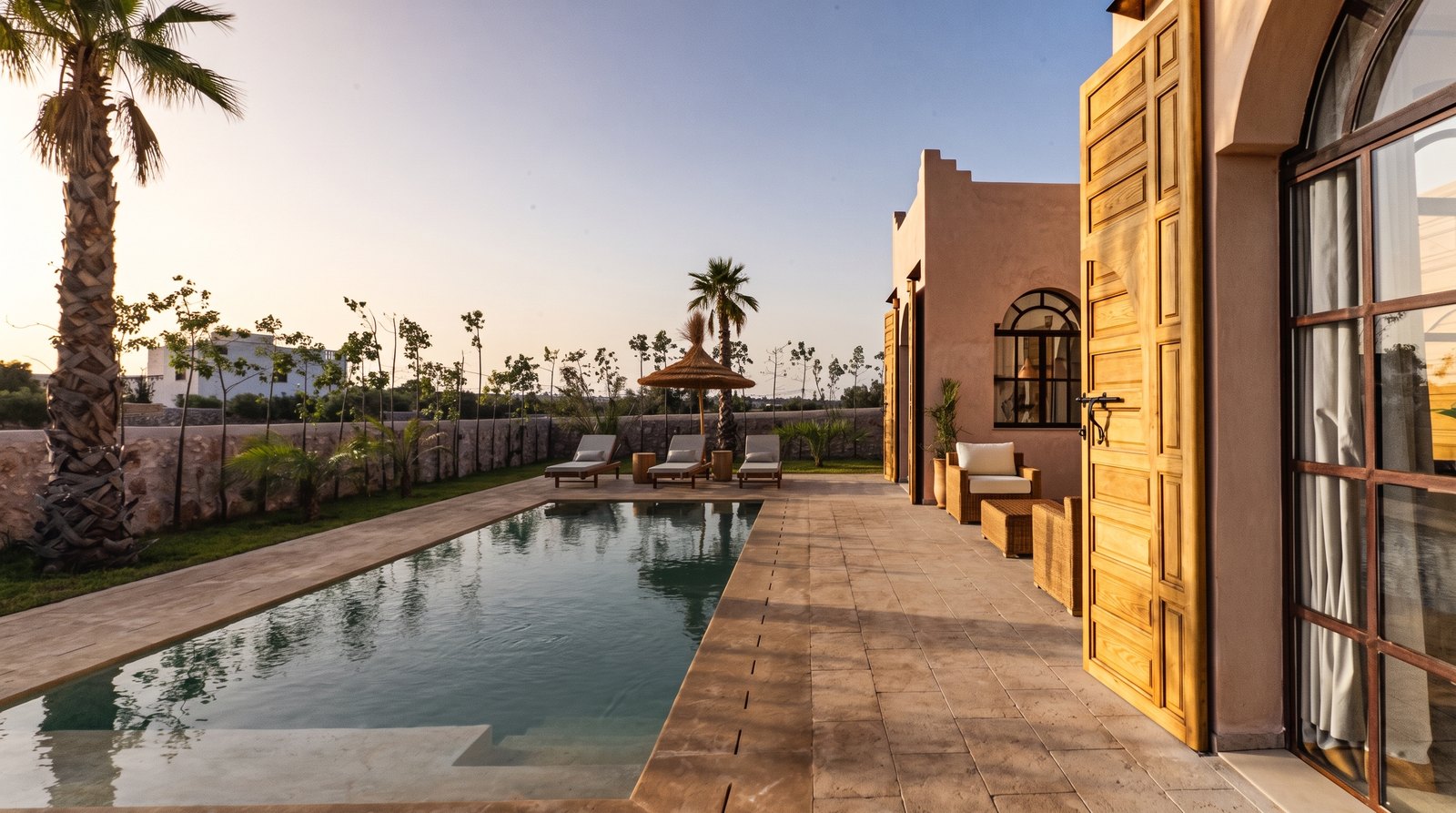 La villa témoin à la tombée du jour, près d'Essaouira
